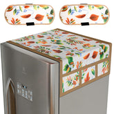 Kuber Industries Fridge Top Cover & Handle Cover Set | Fridge Top & Handle Cover Set | Refrigerator Cover & Handle Cover Combo Set | Leaf Kniting Fridge & Handle Cover | Cream